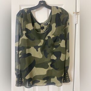 Double Zero Olive & Black Camo Long-Sleeve Blouse